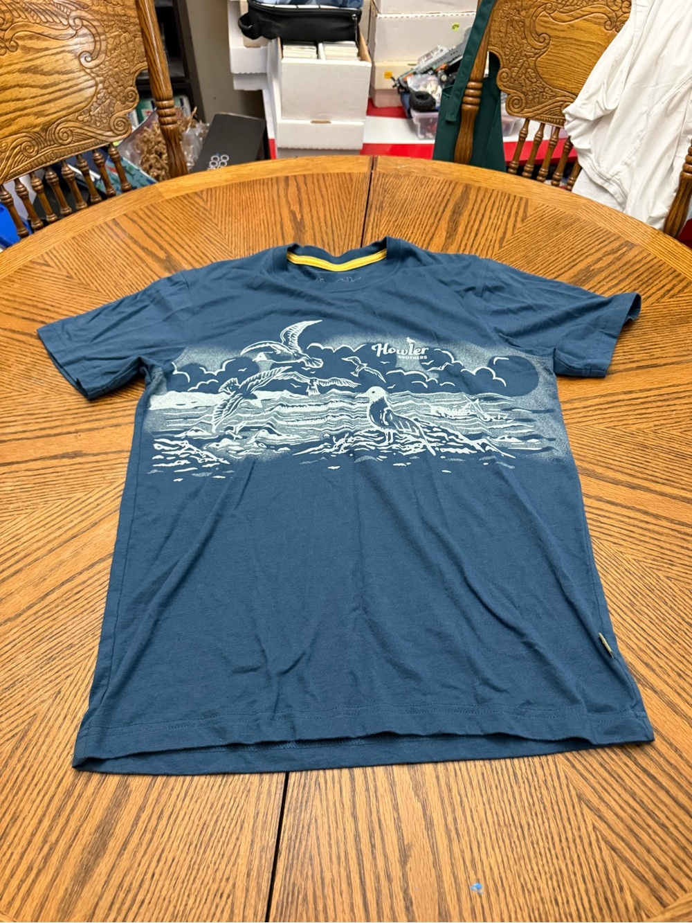 Howler Brothers Navy Blue Tee with White Seagull Graphic
